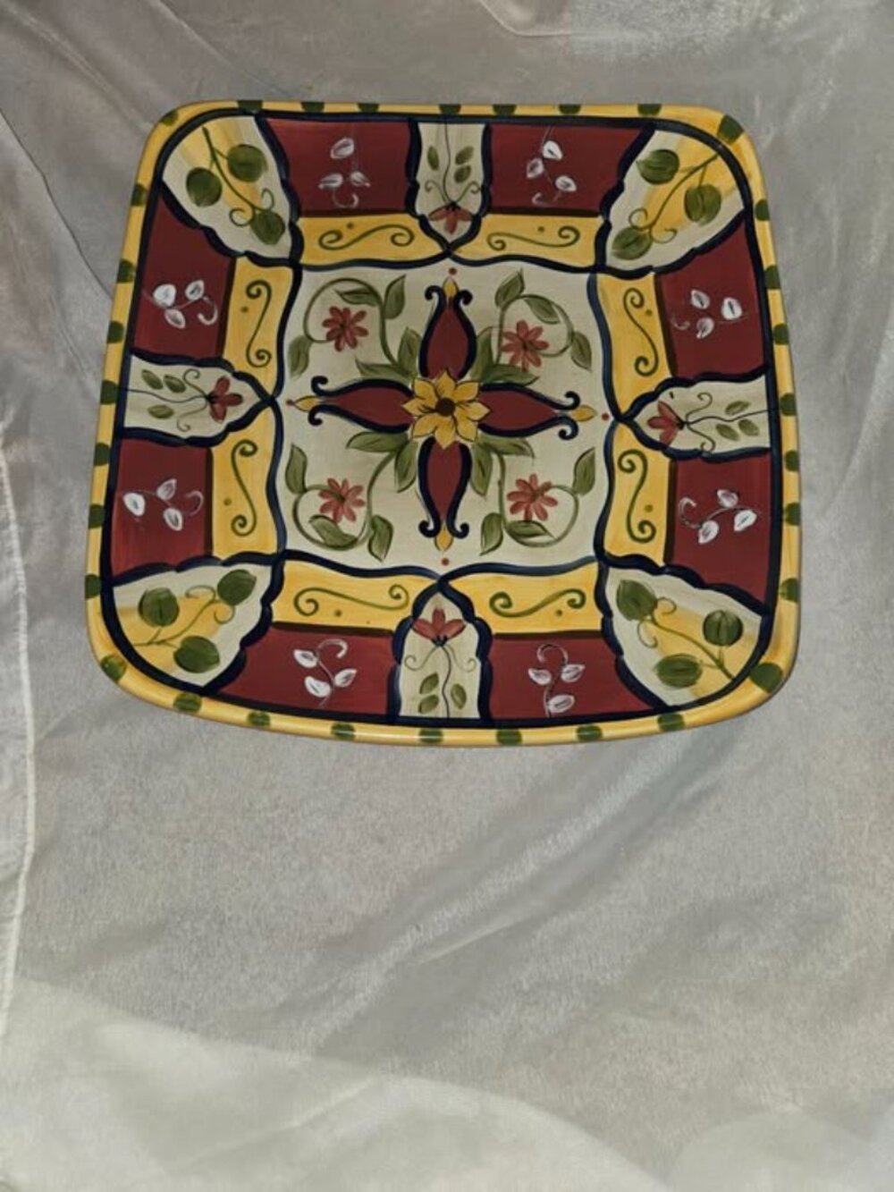Pier 1 Imports Vallarta Hand Painted Earthenware Square Serving Platter 13" VTG